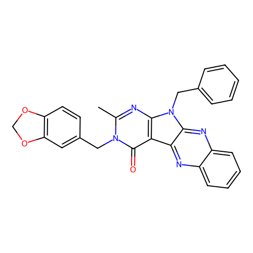 3-(1,3-benzodioxol-5-ylmethyl)-11-benzyl-2-methyl-3,11-dihydro-4H-pyrimido[5',4':4,5]pyrrolo[2,3-b]quinoxalin-4-one structure
