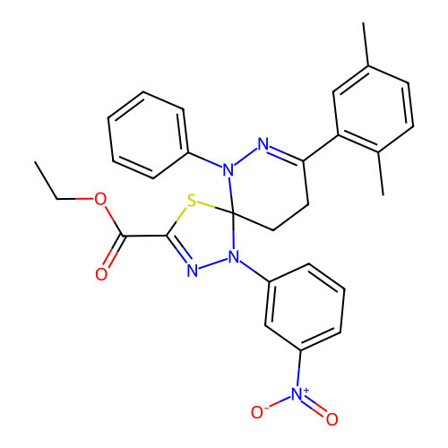 ethyl 8-(2,5-dimethylphenyl)-1-(3-nitrophenyl)-6-phenyl-4-thia-1,2,6,7-tetraazaspiro[4.5]deca-2,7-diene-3-carboxylate structure