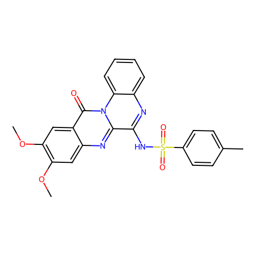 N-(9,10-dimethoxy-12-oxo-12H-quinoxalino[2,1-b]quinazolin-6-yl)-4-methylbenzenesulfonamide structure