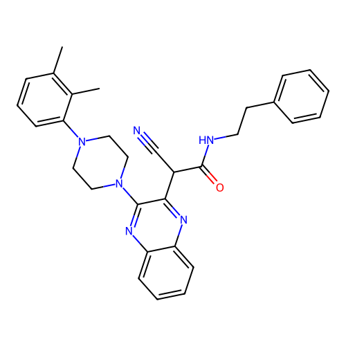 2-cyano-2-(3-(4-(2,3-dimethylphenyl)piperazin-1-yl)quinoxalin-2-yl)-N-phenethylacetamide structure
