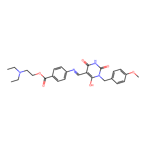 (E)-2-(diethylamino)ethyl 4-(((1-(4-methoxybenzyl)-2,4,6-trioxotetrahydropyrimidin-5(2H)-ylidene)methyl)amino)benzoate structure
