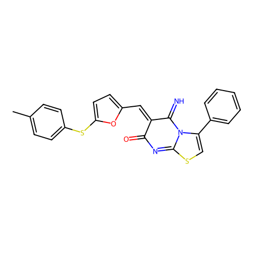 (6Z)-5-imino-6-({5-[(4-methylphenyl)sulfanyl]furan-2-yl}methylidene)-3-phenyl-5,6-dihydro-7H-[1,3]thiazolo[3,2-a]pyrimidin-7-one structure
