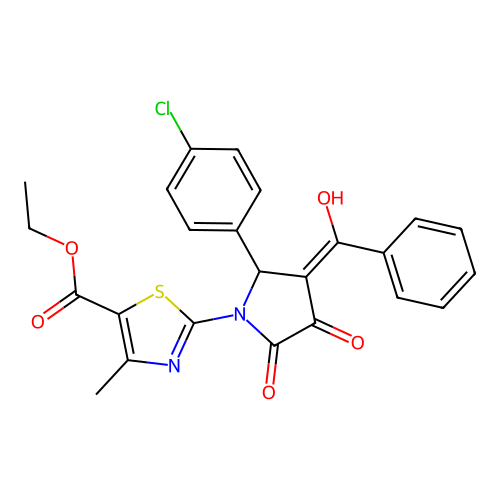 ethyl 2-(3-benzoyl-2-(4-chlorophenyl)-4-hydroxy-5-oxo-2,5-dihydro-1H-pyrrol-1-yl)-4-methylthiazole-5-carboxylate structure