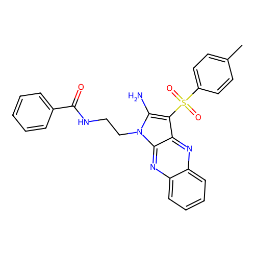 N-(2-(2-amino-3-tosyl-1H-pyrrolo[2,3-b]quinoxalin-1-yl)ethyl)benzamide structure