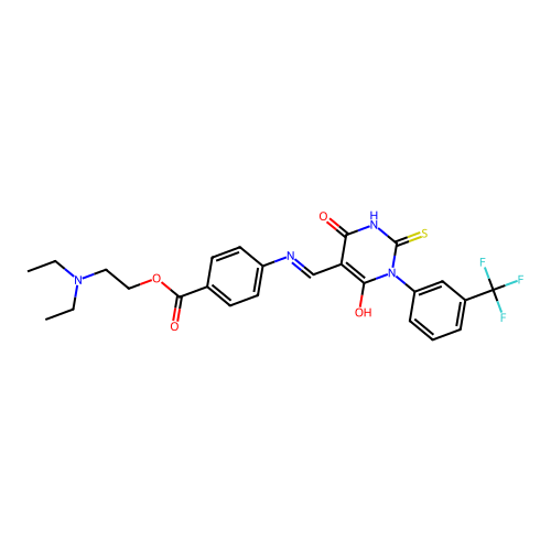 (E)-2-(diethylamino)ethyl 4-(((4,6-dioxo-2-thioxo-1-(3-(trifluoromethyl)phenyl)tetrahydropyrimidin-5(2H)-ylidene)methyl)amino)benzoate structure