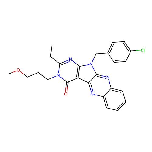11-(4-chlorobenzyl)-2-ethyl-3-(3-methoxypropyl)-3,11-dihydro-4H-pyrimido[5',4':4,5]pyrrolo[2,3-b]quinoxalin-4-one structure