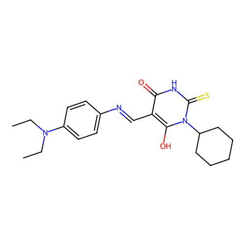 (5E)-1-cyclohexyl-5-({[4-(diethylamino)phenyl]amino}methylidene)-2-sulfanylpyrimidine-4,6(1H,5H)-dione structure