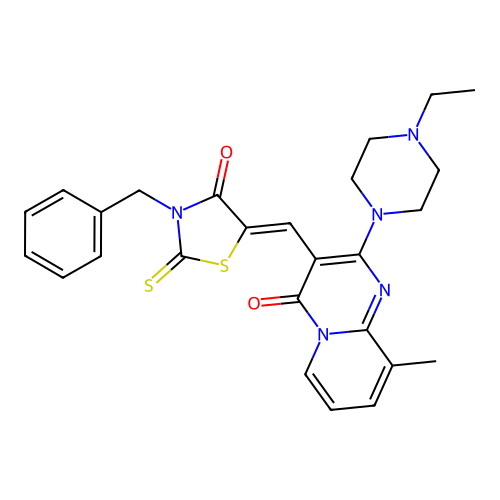 3-[(Z)-(3-BENZYL-4-OXO-2-THIOXO-1,3-THIAZOLIDIN-5-YLIDENE)METHYL]-2-(4-ETHYL-1-PIPERAZINYL)-9-METHYL-4H-PYRIDO[1,2-A]PYRIMIDIN-4-ONE structure