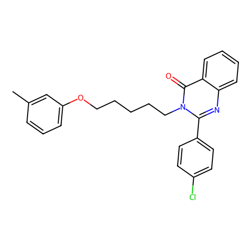 2-(4-chlorophenyl)-3-[5-(3-methylphenoxy)pentyl]quinazolin-4(3H)-one structure