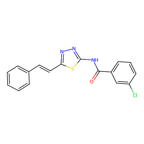 3-chloro-N-[5-[(E)-2-phenylethenyl]-1,3,4-thiadiazol-2-yl]benzamide structure