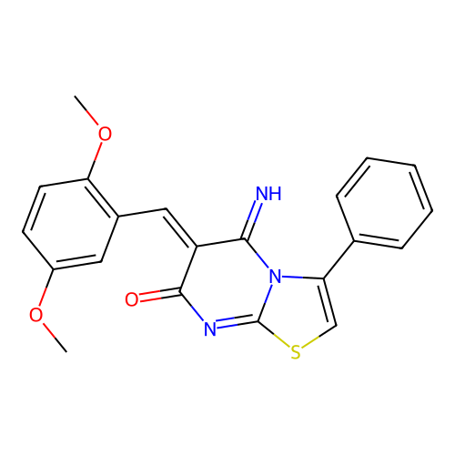 (Z)-6-(2,5-dimethoxybenzylidene)-5-imino-3-phenyl-5H-thiazolo[3,2-a]pyrimidin-7(6H)-one structure