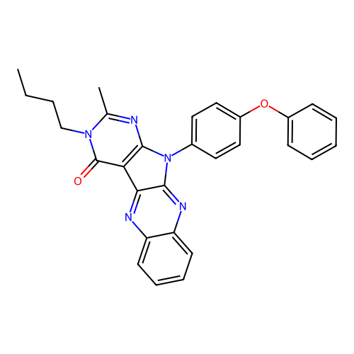 3-butyl-2-methyl-11-(4-phenoxyphenyl)-3,11-dihydro-4H-pyrimido[5',4':4,5]pyrrolo[2,3-b]quinoxalin-4-one structure