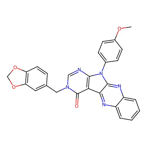 3-(1,3-benzodioxol-5-ylmethyl)-11-(4-methoxyphenyl)-3,11-dihydro-4H-pyrimido[5',4':4,5]pyrrolo[2,3-b]quinoxalin-4-one structure