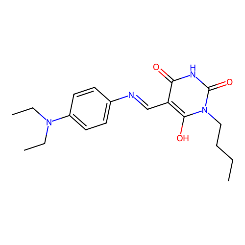 (5E)-1-butyl-5-[[4-(diethylamino)anilino]methylidene]-1,3-diazinane-2,4,6-trione structure