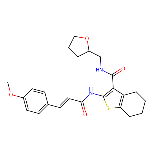 (E)-2-(3-(4-methoxyphenyl)acrylamido)-N-((tetrahydrofuran-2-yl)methyl)-4,5,6,7-tetrahydrobenzo[b]thiophene-3-carboxamide structure