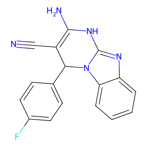 2-amino-4-(4-fluorophenyl)-1,4-dihydropyrimido[1,2-a]benzimidazole-3-carbonitrile structure