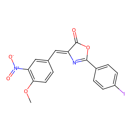 (Z)-2-(4-iodophenyl)-4-(4-methoxy-3-nitrobenzylidene)oxazol-5(4H)-one structure