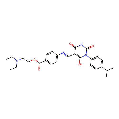 (E)-2-(diethylamino)ethyl 4-(((1-(4-isopropylphenyl)-2,4,6-trioxotetrahydropyrimidin-5(2H)-ylidene)methyl)amino)benzoate structure