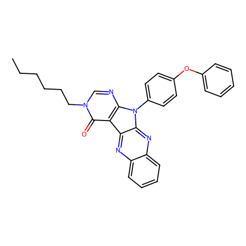 3-hexyl-11-(4-phenoxyphenyl)-3H-pyrimido[5',4':4,5]pyrrolo[2,3-b]quinoxalin-4(11H)-one structure