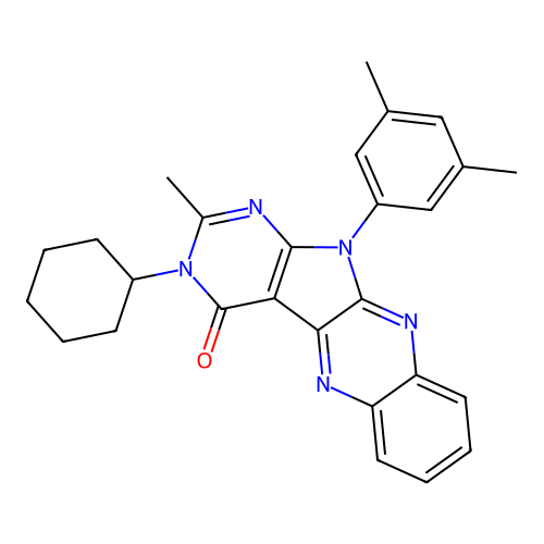 3-cyclohexyl-11-(3,5-dimethylphenyl)-2-methyl-3,11-dihydro-4H-pyrimido[5',4':4,5]pyrrolo[2,3-b]quinoxalin-4-one structure