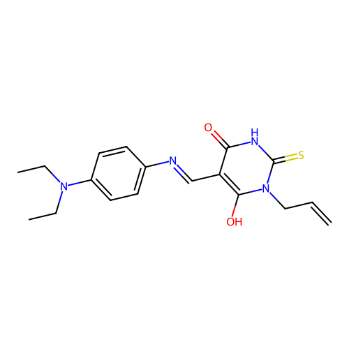 (5E)-5-({[4-(diethylamino)phenyl]amino}methylidene)-1-(prop-2-en-1-yl)-2-sulfanylpyrimidine-4,6(1H,5H)-dione structure