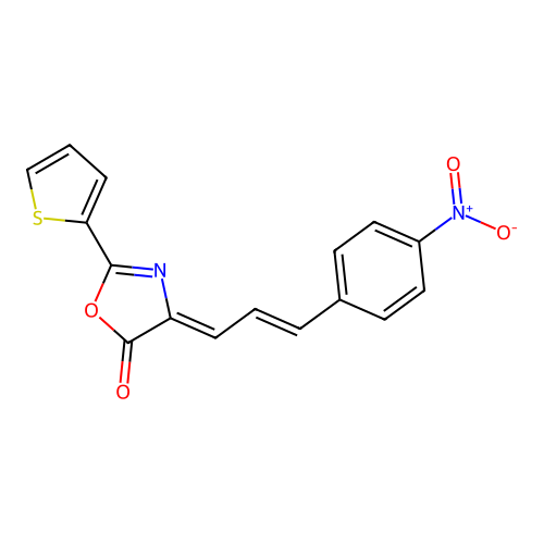 (Z)-4-((E)-3-(4-nitrophenyl)allylidene)-2-(thiophen-2-yl)oxazol-5(4H)-one structure