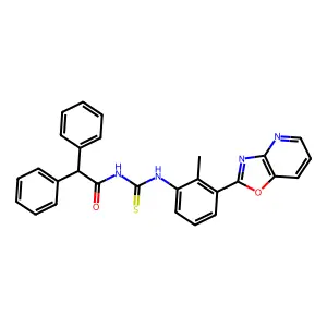 N-[[2-methyl-3-([1,3]oxazolo[4,5-b]pyridin-2-yl)phenyl]carbamothioyl]-2,2-diphenylacetamide structure