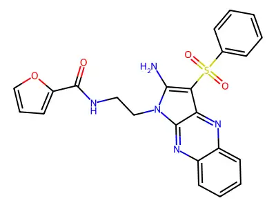 N-{2-[2-amino-3-(phenylsulfonyl)-1H-pyrrolo[2,3-b]quinoxalin-1-yl]ethyl}furan-2-carboxamide structure