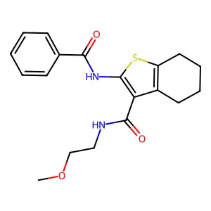 2-benzamido-N-(2-methoxyethyl)-4,5,6,7-tetrahydro-1-benzothiophene-3-carboxamide structure