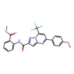 methyl 2-(5-(4-methoxyphenyl)-7-(trifluoromethyl)pyrazolo[1,5-a]pyrimidine-2-carboxamido)benzoate structure