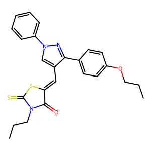 (5Z)-5-[[1-phenyl-3-(4-propoxyphenyl)pyrazol-4-yl]methylidene]-3-propyl-2-sulfanylidene-1,3-thiazolidin-4-one structure