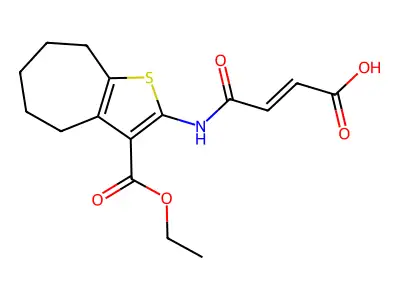 (E)-4-[(3-ethoxycarbonyl-5,6,7,8-tetrahydro-4H-cyclohepta[b]thiophen-2-yl)amino]-4-oxobut-2-enoic acid structure