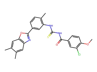 3-chloro-N-[[5-(5,6-dimethyl-1,3-benzoxazol-2-yl)-2-methylphenyl]carbamothioyl]-4-methoxybenzamide structure