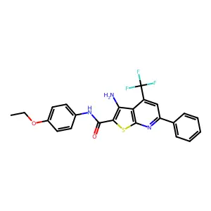 3-amino-N-(4-ethoxyphenyl)-6-phenyl-4-(trifluoromethyl)thieno[2,3-b]pyridine-2-carboxamide structure