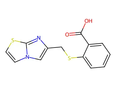 2-((Imidazo[2,1-b]thiazol-6-ylmethyl)thio)benzoic acid structure