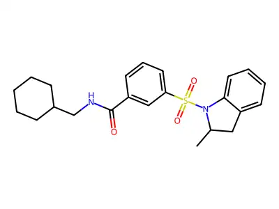 N-(cyclohexylmethyl)-3-[(2-methyl-2,3-dihydro-1H-indol-1-yl)sulfonyl]benzamide structure