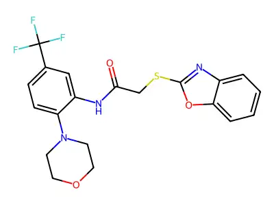 2-(2-Benzoxazolylthio)-N-[2-(4-morpholinyl)-5-(trifluoromethyl)phenyl]acetamide structure