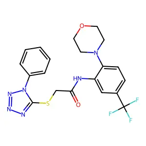 N-[2-morpholin-4-yl-5-(trifluoromethyl)phenyl]-2-(1-phenyltetrazol-5-yl)sulfanylacetamide structure