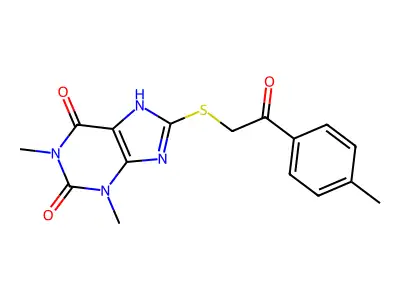 1,3-Dimethyl-8-((2-oxo-2-(p-tolyl)ethyl)thio)-3,9-dihydro-1H-purine-2,6-dione structure
