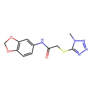 N-(1,3-benzodioxol-5-yl)-2-(1-methyltetrazol-5-yl)sulfanylacetamide structure