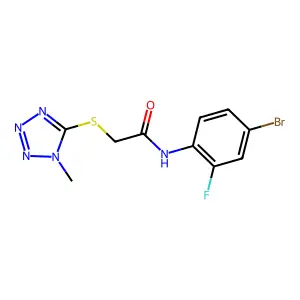 N-(4-bromo-2-fluorophenyl)-2-(1-methyltetrazol-5-yl)sulfanylacetamide structure