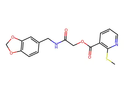 2-((Benzo[d][1,3]dioxol-5-ylmethyl)amino)-2-oxoethyl 2-(methylthio)nicotinate structure