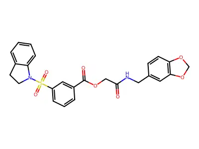 [2-(1,3-benzodioxol-5-ylmethylamino)-2-oxoethyl] 3-(2,3-dihydroindol-1-ylsulfonyl)benzoate structure