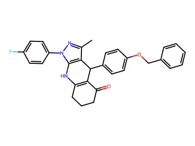 4-[4-(benzyloxy)phenyl]-1-(4-fluorophenyl)-3-methyl-1H,4H,5H,6H,7H,8H,9H-pyrazolo[3,4-b]quinolin-5-one structure