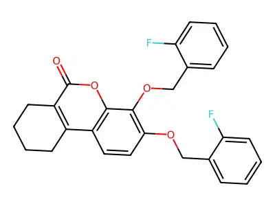 3,4-bis[(2-fluorobenzyl)oxy]-7,8,9,10-tetrahydro-6H-benzo[c]chromen-6-one structure