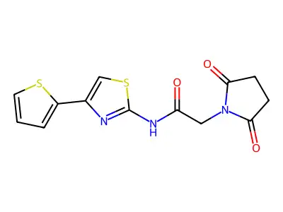 2-(2,5-dioxopyrrolidin-1-yl)-N-(4-(thiophen-2-yl)thiazol-2-yl)acetamide structure