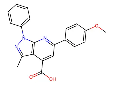 6-(4-methoxyphenyl)-3-methyl-1-phenyl-1H-pyrazolo[3,4-b]pyridine-4-carboxylic acid structure