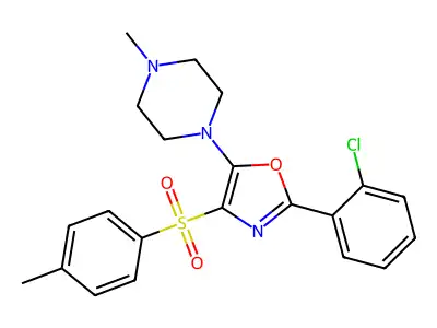 2-(2-chlorophenyl)-4-(4-methylphenyl)sulfonyl-5-(4-methylpiperazin-1-yl)-1,3-oxazole structure