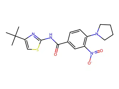N-(4-tert-butyl-1,3-thiazol-2-yl)-3-nitro-4-(pyrrolidin-1-yl)benzamide structure