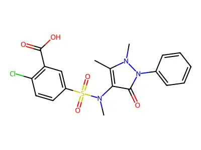 2-chloro-5-[(1,5-dimethyl-3-oxo-2-phenyl-2,3-dihydro-1H-pyrazol-4-yl)(methyl)sulfamoyl]benzoic acid structure